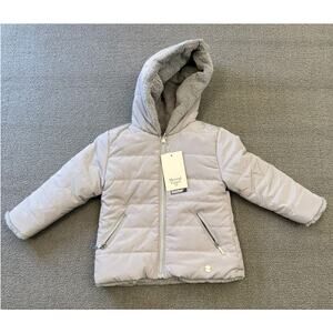 Mayoral Casual‎ Girl Kids Size 2 Reversible Faux Fur Puffer Jacket Grey Pearl